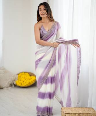Lavender satin saree with glamorous zarkan diamond work 5