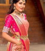 Peach soft silk blend banarasi jacuard work designer saree with blouse