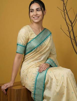 handloom soft art silk saree with zari woven motifs contrast traditional border 4