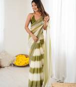 Mahendi color beautiful fendy satin fabric saree with glamorous zarkan diamond work