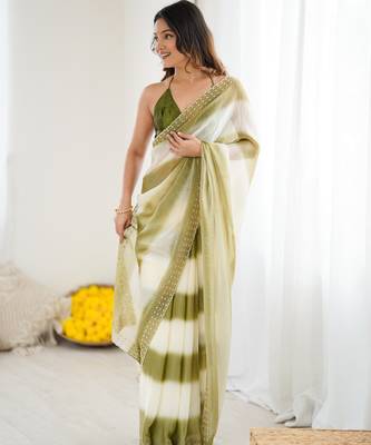 Mahendi satin saree with glamorous zarkan diamond work 4