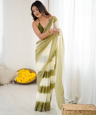 Mahendi satin saree with glamorous zarkan diamond work 5