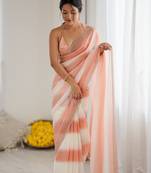 Peach color beautiful fendy satin fabric saree with glamorous zarkan diamond work