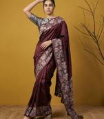 Soft silk floral printed saree with rainbow zari woven pallu and contrast blouse