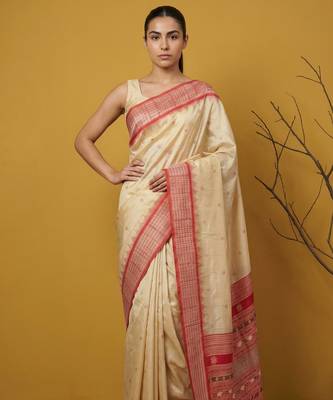 handloom soft art silk saree with zari woven motifs contrast traditional border 1