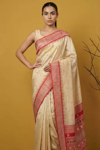 handloom soft art silk saree with zari woven motifs contrast traditional border