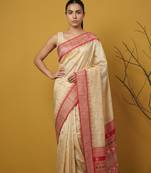 handloom soft art silk saree with zari woven motifs contrast traditional border