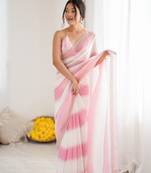 Pink color beautiful fendy satin fabric saree with glamorous zarkan diamond work