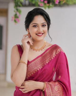 Pink silk blend banarasi jaquard designer saree with blouse 1