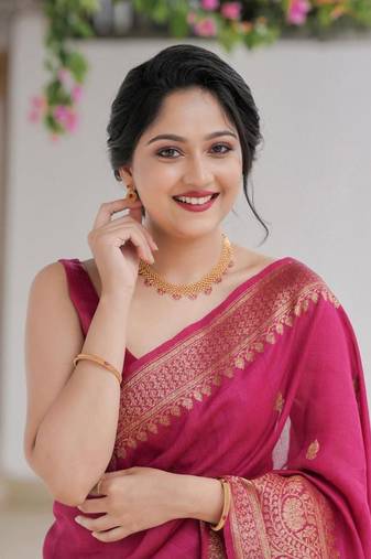 Pink soft silk blend banarasi jacuard work designer saree with blouse