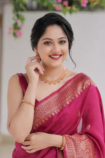 Pink soft silk blend banarasi jacuard work designer saree with blouse