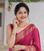 Pink soft silk blend banarasi jacuard work designer saree with blouse