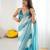 Sky blue color beautiful fendy satin fabric saree with glamorous zarkan diamond work