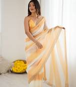 Yellow color beautiful fendy satin fabric saree with glamorous zarkan diamond work