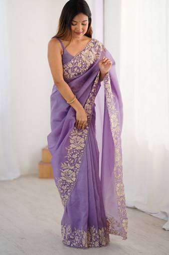 Lavender color candy crush fabric beautiful partywear saree for girlie looks