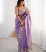 Lavender color candy crush fabric beautiful partywear saree for girlie looks