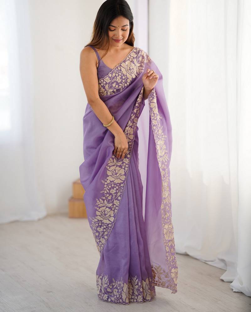 Lavender color candy crush fabric beautiful partywear saree for girlie looks