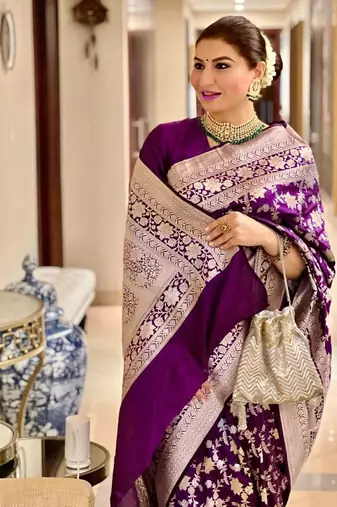 Purple soft silk blend banarasi jacuard work designer saree with blouse