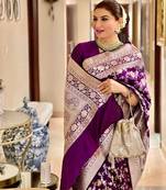 Purple soft silk blend banarasi jacuard work designer saree with blouse
