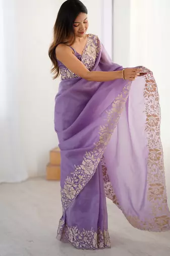 Lavender candy crush partywear saree girlie looks
