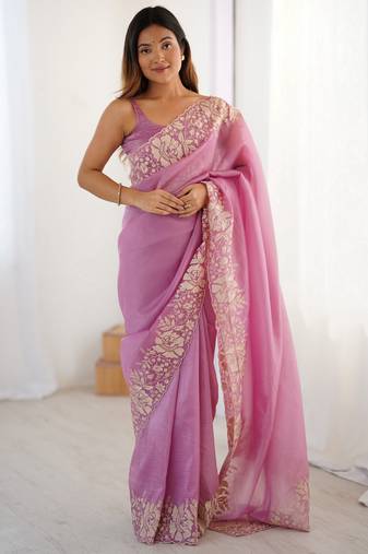 Pink color candy crush fabric beautiful partywear saree for girlie looks