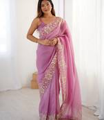 Pink color candy crush fabric beautiful partywear saree for girlie looks