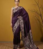 Soft silk floral printed saree with rainbow zari woven pallu and contrast blouse