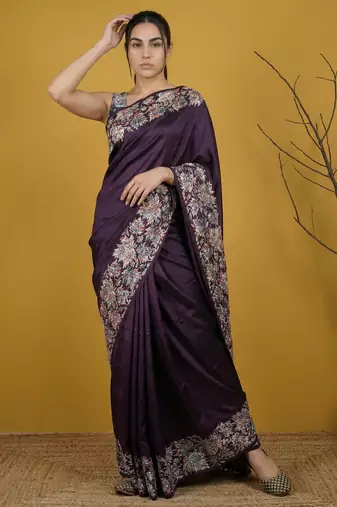 Soft silk floral printed saree with rainbow zari woven pallu and contrast blouse