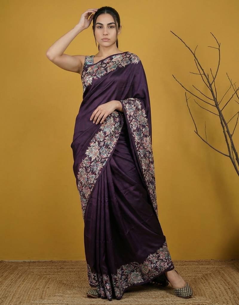 Soft silk floral printed saree with rainbow zari woven pallu and contrast blouse