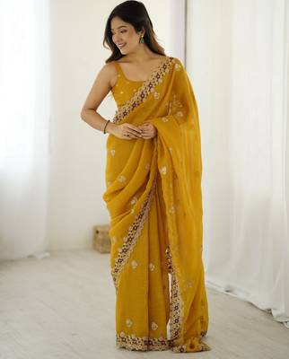 Mustard crunchy partywear saree girlie looks 1