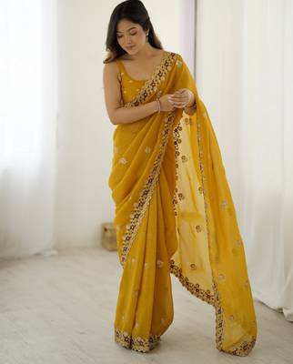 Mustard crunchy partywear saree girlie looks 2