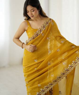 Mustard crunchy partywear saree girlie looks 3