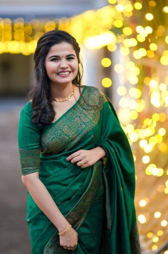 Green soft silk blend banarasi jacuard work designer saree with blouse