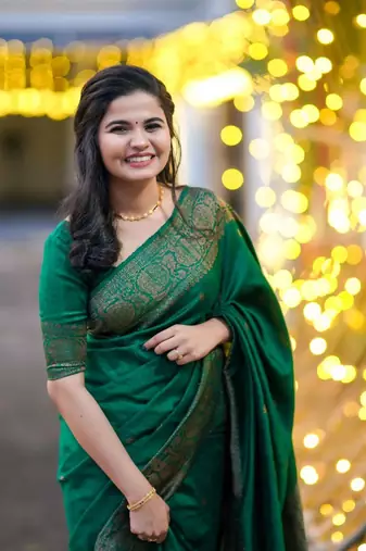 Green soft silk blend banarasi jacuard work designer saree with blouse