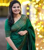 Green soft silk blend banarasi jacuard work designer saree with blouse