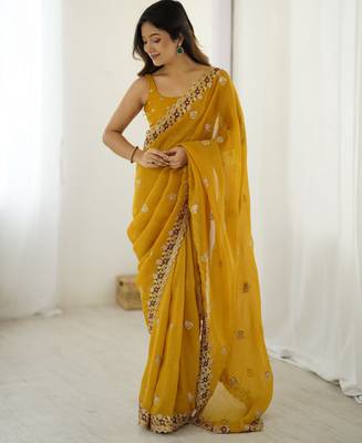 Mustard crunchy partywear saree girlie looks 4