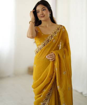 Mustard crunchy partywear saree girlie looks 5