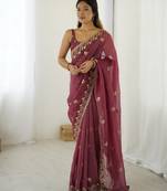 Onion color crunchy fabric beautiful partywear saree for girlie looks