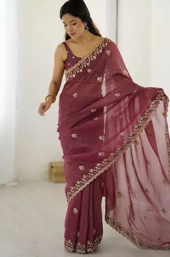 Onion crunchy partywear saree girlie looks