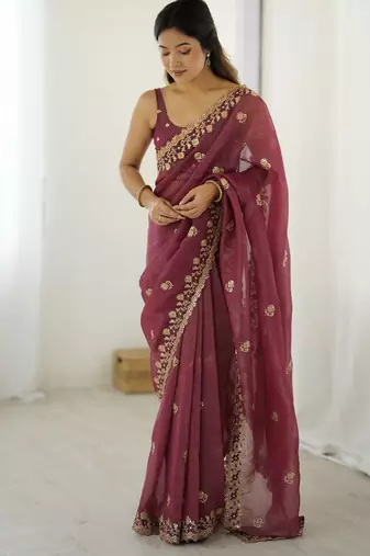 Onion crunchy partywear saree girlie looks