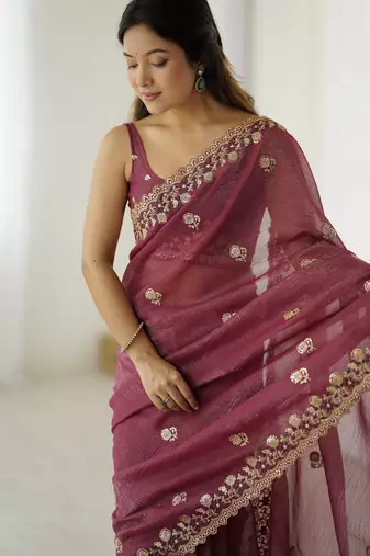 Onion crunchy partywear saree girlie looks
