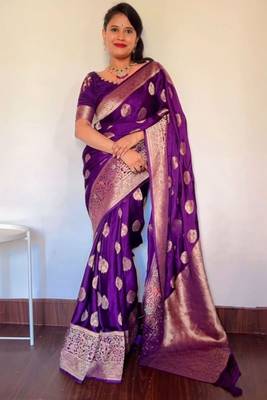 Purple silk blend banarasi jaquard designer saree with blouse 1