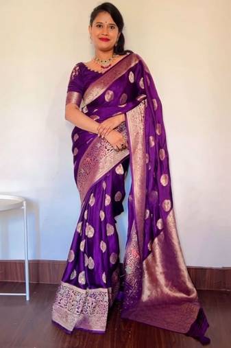 Purple soft silk blend banarasi jacuard work designer saree with blouse