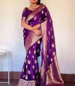Purple soft silk blend banarasi jacuard work designer saree with blouse