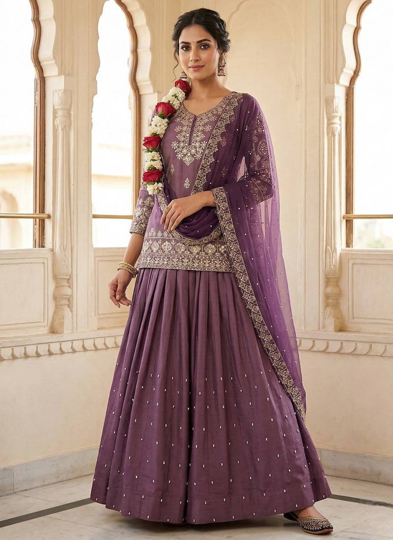 Designer Heavy Work Onion Color Top With Lehenga