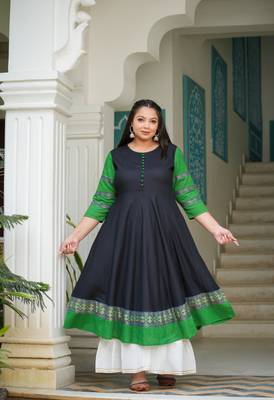 Yash gallery women's rayon anarkali kurta (black) 1