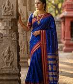 Blue color soft silk fabric woven jari designer ethnic party looks saree