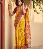 Yellow color pochampalli silk saree with graceful woven designer looks