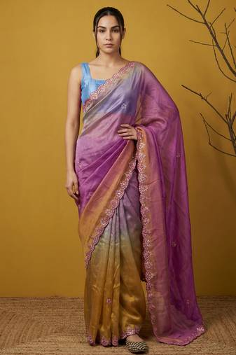 fendy satin designer saree with gotapatti work and cutwork piping border