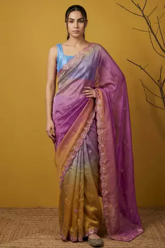fendy satin designer saree with gotapatti work and cutwork piping border